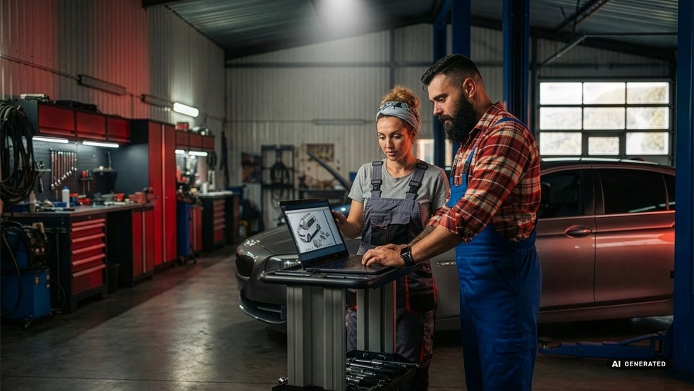 Car workshop employees reporting a claim to Real Garant